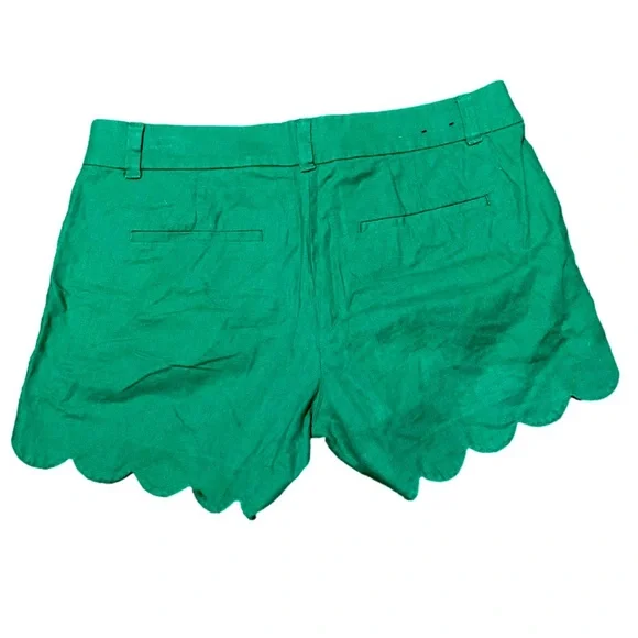 J. Crew Scalloped Edge Women’s Linen & Cotton Blend Shorts Green Size 4 - Picture 2 of 3